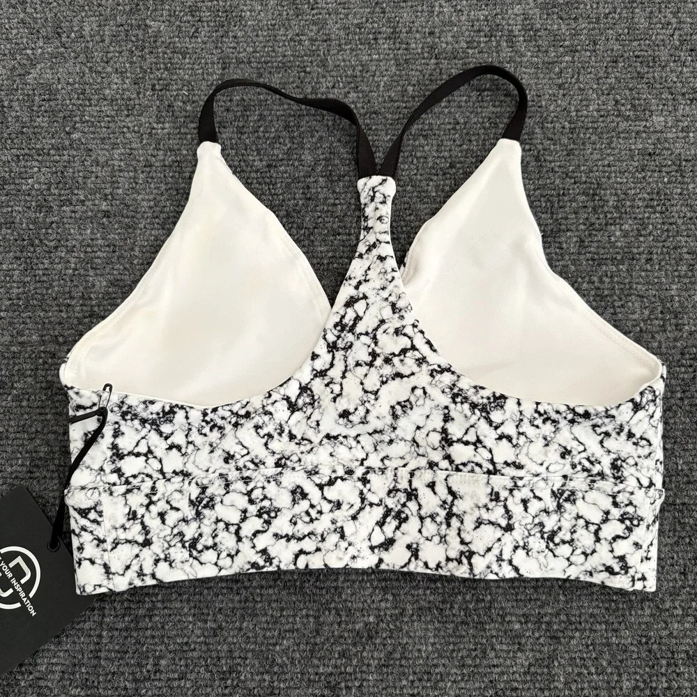 Women's Gray White Marble Print Define Your Inspiration Sports Bra Top Size S‎